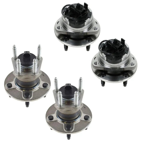 Straight Shooter 4 Piece Wheel Hub And Bearing Assembly Kit with ABS showing front and rear hubs for Chevy Malibu.