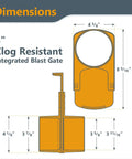4 Inch Integrated Blast Gate With Dust Control Flex Cuff Anti Gap Tapered ABS Plastic Fitting dimensions and details.