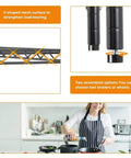 Heavy Duty Steel Wire Shelving Unit Three Tier Adjustable Height Utility Storage Rack For Garage Kitchen With Leveling Feet. V-shaped mesh closeup.