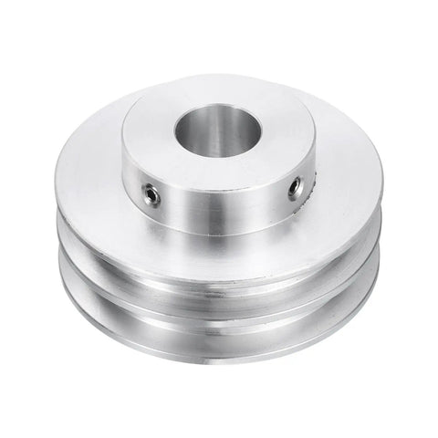 Heavy Duty Double Groove V Pulley With 16mm Bore And 60mm Outer Diameter Aluminum Alloy Transmission Wheel, top view.