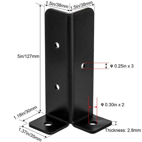 8 Pack Adjustable Deck Post Anchor Base Brackets Built Tough For 1.5x1.5, 2x2, 2x4, 4x4 Posts, black bracket with dimensions