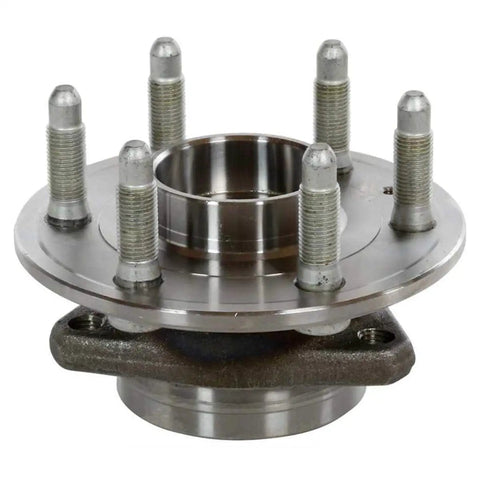 Rough Roads Handle Easy With This Slick Polished Wheel Hub And Bearing Assembly Featuring Abs Sensor For Cadillac Srx 2010 To 2016 Six Lug Front Rear Pair Built Tough close-up view of polished wheel hub assembly