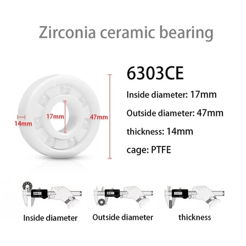 Premium Heavy Duty Full Zirconia Ceramic Deep Groove Ball Bearing 6312Ce 60X130X31Mm Five Pack Rolls, measuring 17mm x 47mm x 14mm.