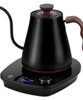 Gooseneck Electric Kettle With Smart Temperature Control, 0.9L Stainless Steel Interior, 1000W Fast Heat, Black, front view