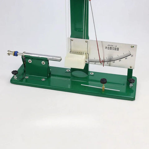 Impact Pendulum Experiment Kit For Physics Class, Durable Metal Construction, Easy Setup shown on a green base with scale