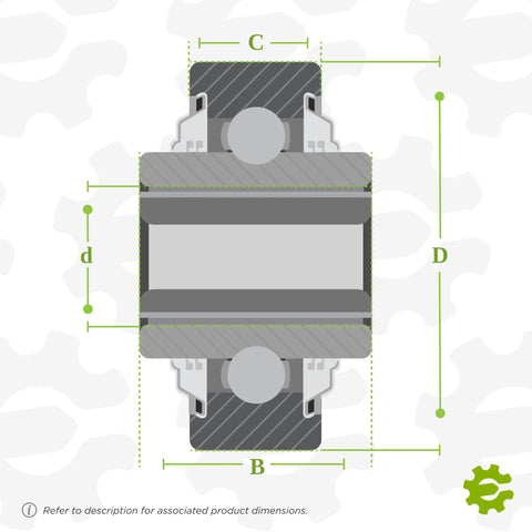 Heavy Duty Ag Bearing With Square Bore Fitment And Spherical Outer Shape For Quick Disc Harrow Tractor Planter Replacement side view with dimensions.