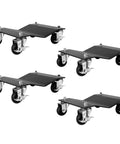 Heavy Duty Car Wheel Dolly And Tire Roller Set For Easy Vehicle Moving With 10000 Lb Capacity, four black rollers arranged in a set.