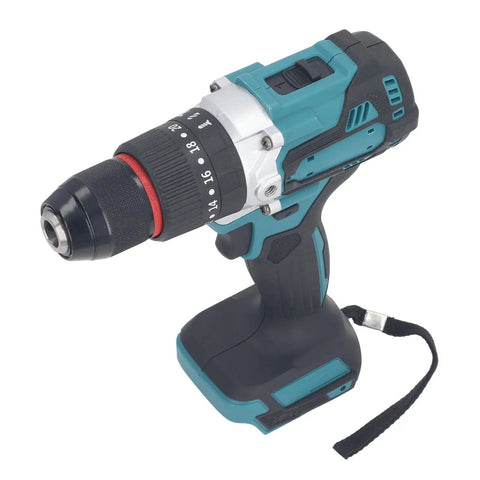 Premium Cordless Drill With Two Variable Speeds And Twenty Three Torque Clutch Modes Featuring A Half Inch Keyless Chuck, side view showing drill chuck.