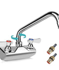 Leak Free Heavy Duty Commercial Kitchen Sink Faucet With 4 Inch Center And 10 Inch Swivel Spout Two Hole Wall Mount Brass Construction
