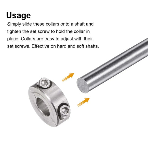Two Piece Split Shaft Collar Clamp On For 1/2 Inch Shafts, 1-1/8 Inch Outer Diameter, 13/32 Inch Width, 304 Stainless Steel Axle Collar with shaft