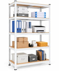 Top Shelf Heavy Duty Storage Shelves, Super Adjustable Boltless Metal Garage Rack With Thick MDF Boards And Badass 1900 Lb Capacity For Workshop Or Office showcasing organized office supplies.