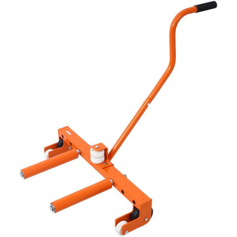 Heavy Duty Adjustable Tire Wheel Dolly Set Of Four 5500 Lbs Steel Car Mover with 360 swivel wheels in bright orange.