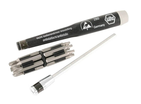 System 4 ESD Safe Micro Bit Set With Slotted Phillips And Torx Bits, 16 Piece, CRM-72 Tool Steel Bits, 100mm Holder