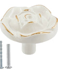 Ivory White Rose Flower Cabinet Pulls 8 Pack With 8 Mounting Screws Vintage Style Kitchen Drawer Knobs Gold Finish