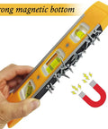 Rock Solid 9 Inch Torpedo Level With Strong Magnetic Edges And Shock Proof Aluminum Body displaying magnet feature and bubble vials.