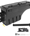 Top Shelf Swing Storage Toolbox For Dodge Ram 1500 2500 3500 Left Side Bolt On Manual Fold Black ABS Plastic with hardware.