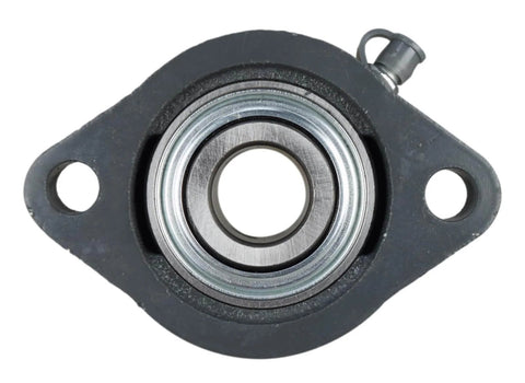 Front view of 3/4 Inch Light Duty Two Bolt Flange Bearing with cast iron housing and grease zerk, shaft size 3/4 inch, bolt spacing 2.82 inches.