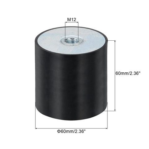 Built Tough Rock Solid Two Piece Rubber Mounts With M12 Female Threads And Sixty By Sixty Millimeter Flat Silent Base Blocks for vibration control.