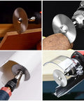 Versatile HSS Circular Saw Blade Set For Rotary Tools With Six Diameters cutting wood, stone, plastic, and glass in action