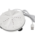 Compact Portable Mini Washer With USB Powered Slick Spiral Wash Tech, white ABS body, USB cable, ideal for travel and dorms.