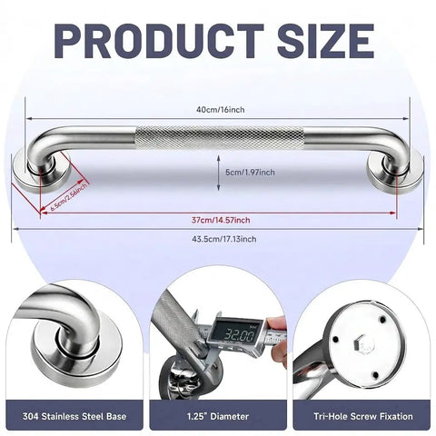 16 Inch Shower Grab Bars 2 Pack Brushed Nickel Safety Supports with dimensions shown for effective installation and grip.