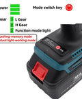 Heavy Duty Cordless Rivet Gun And Nut Setter With Complete M3 Through M12 Bit Set And Field Ready 5200 Mah Brushless Power Pack In Tough Carry Case Plus Smooth Trigger Action For Your Daily Shop Grind showing power and gear indicator.