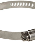 Hose clamp, stainless steel, 2-inch, side view with screw fastener