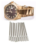 10 Piece Watch Stem Extensions Kit For Crown Stems With 0.9mm Threads Precision Extenders And Repair Tools shown with gold watch