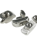 100 Pack Of M6 T Slot Nuts Forged From Nickel Plated Carbon Steel For 4545 Aluminum Extrusions, showing various nut designs.