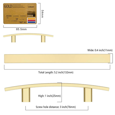 Super Dope Brushed Gold Cabinet Pulls For Kitchen And Bathroom Drawers 3 Inch Hole Centers Smooth Handle Set 10 Pack dimensions and specifications