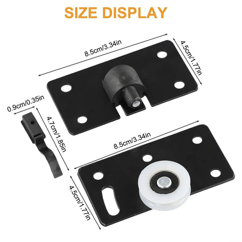 Heavy Duty Sliding Door Rollers For Closets And Wardrobes Concave Nylon Wheels With Adjustable Height size display showing measurements and parts.