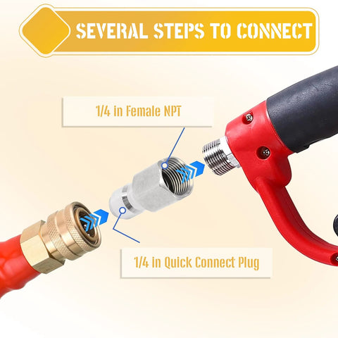 2-pack stainless steel pressure washer quick-connect couplers with 1/4 in male plug and 1/4 in female NPT fitting