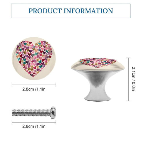 Hand Painted Heart Cabinet Knobs Two Pack Slick Round Drawer Pulls With Sturdy Stainless Steel Base And Mounting Hardware For Dresser Wardrobe Kitchen Furniture Knockout Glow Up with dimensions.