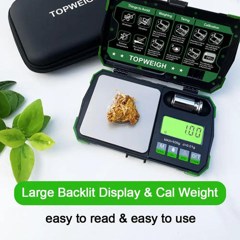 Dual Powered Pocket Scale With Zipper Case, Precise 500g x 0.01g Jewelry and Coin Scale, Huge Backlit Display shown in use