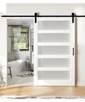 Premium Frosted Glass Sliding Barn Door Kit With Smooth Glide Hardware Plus Rustic Track System And No Sweat Setup, installed in a modern bathroom.