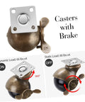 Vintage Brass Finish Plate Casters And 2 Inch Swivel Furniture Wheels with brake, designed for easy mobility and stability.