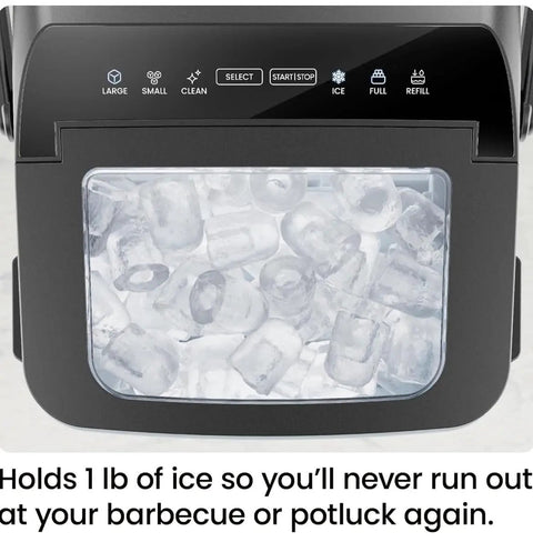Dual Size Countertop Ice Maker For Home And Office, Fast 9 Ice Cubes In 7 Minutes, interior view with large bullet ice