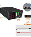 Beefy Usb Programmable Dc Lab Power Supply With Adjustable Voltage And Current 0 To 60 Volts 0 To 10 Amps 120V Input Low Ripple For Phone PCB Repair Charging Batteries Find Adjust SPPS S3010 Black, showing dimensions and weight with cables.
