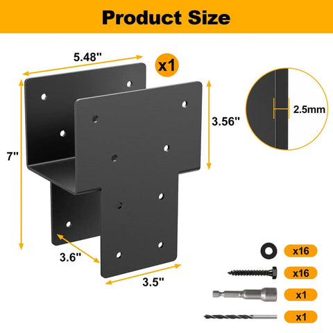 4 By 4 Post Cap Tie Rod Brackets For Outdoor Wood Beams Heavy Duty Carbon Steel U Shaped Connectors Great For Pergolas Gazebos Decks And Porches Supports Up To 1800 Lbs 1 Piece with dimensions and screws