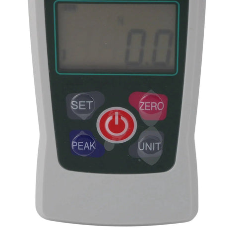Professional Grade Mini Digital Force Gauge, Rugged Portable Handheld Push Pull Tester With 50 To 500 N Range, control panel view.
