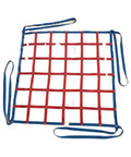 Heavy Duty Polyester Lifting Net Sling Designed For Serious Ship Cargo Hoisting And Dock Labor With Tear Resistant Webbing And No Sweat Rigging Setup To Move Heavy Freight Effortlessly Today, showing a grid structure with red and blue webbing.
