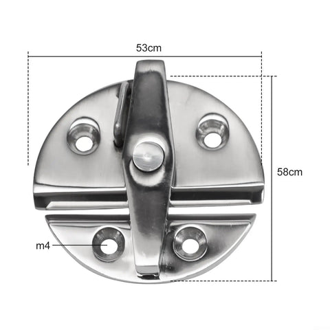 316 Stainless Steel Round Twisting Marine Boat Door Catch Latch With Hardcore Lock And Load Action dimensions 53cm x 58cm top view
