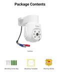 Ace Out Tighter Site Watch With This Wired Pan Tilt Security Camera includes camera, mounting kit, template, warning sticker.