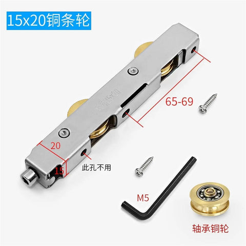 Hassle Free Stainless Steel Sliding Door Rollers With Durable Copper Wheel Bearings For Glass Or Aluminum Frames Built Tough For Heavy Duty Use Smooth As Butter Operation Zero Sweat Installation Includes One Piece with dimensions and parts.