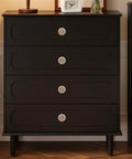 Vintage Crystal And Ceramic Drawer Knobs Featuring Bold Red Yellow Mosaic Tile Designs On Simple White Mounts on a dark dresser.