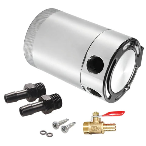 300Ml Double Port Oil Catch Can Kit With Innovative Baffle Plate Design For Superior Engine Oil Gas Separation, including fittings and drain valve.