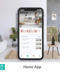 Top Tier 1080p AI Indoor Security Camera Featuring Sharp Human And Pet Motion Tracking Pan And Tilt Sweep For Effortless Home Crib Surveillance displayed on smartphone in living room.