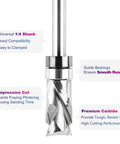 Close-up of Top Bearing Compression Flush Trim Router Bit Pro Grade Quarter Inch Shank Half Inch Cutting Diameter with annotations