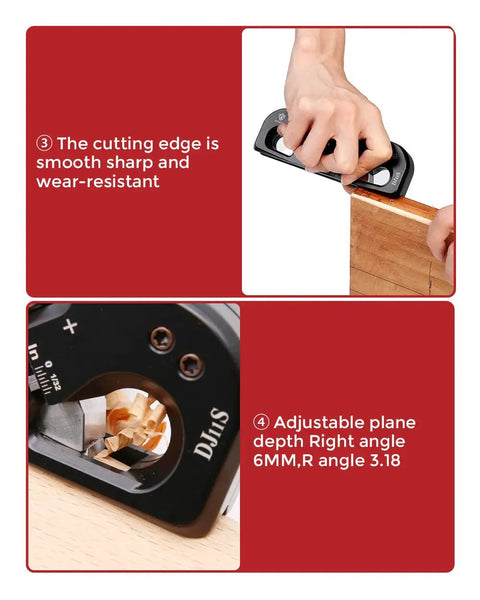 Two In One Chamfer And Radius Plane For Woodworking Do It Yourself Pro Grade Aluminum Alloy Quick Edge Chamfer Tool in use on wood
