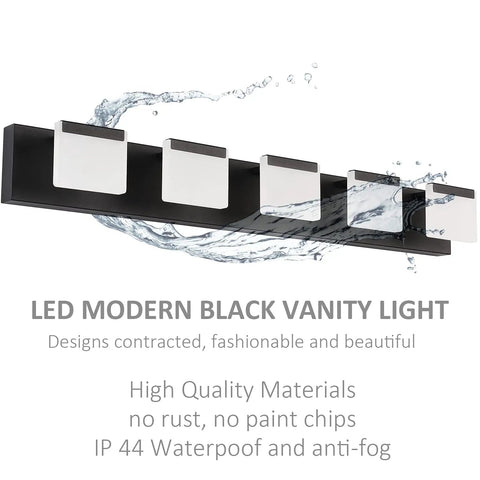 Five Light Matte Black LED Vanity Light Fixture With Acrylic Panels For Bathroom Mirror Cabinet Powder Room And More Dope Modern Sleek Fixture For Bedroom Living Area